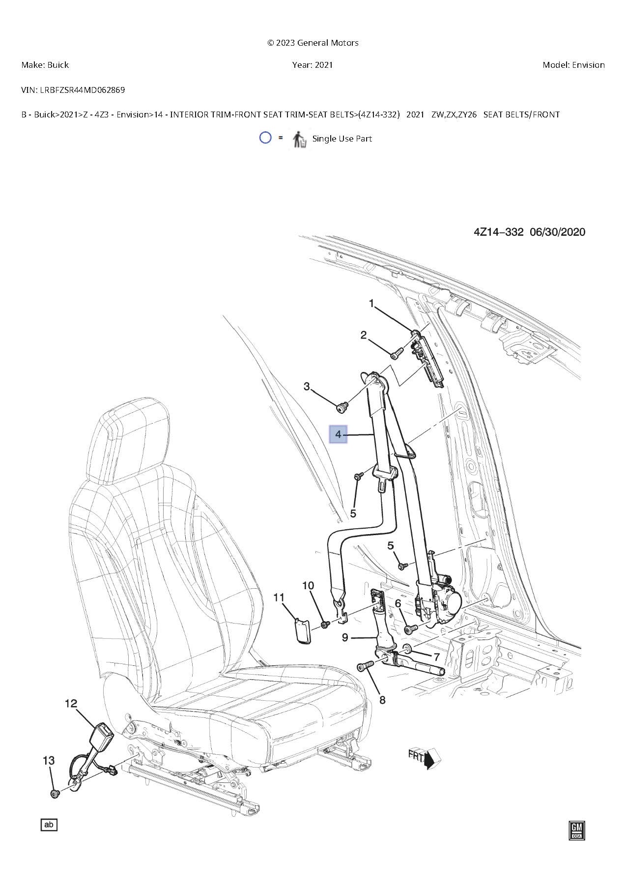 2021-2024 ENVISION FRONT SEAT BELTS ASSEMBLY NEW OE